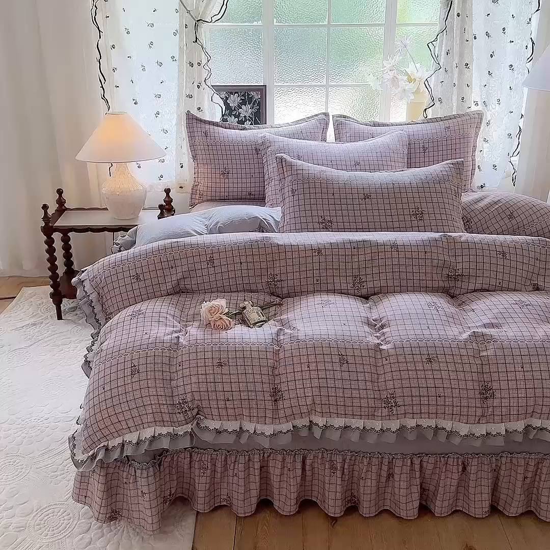 91家纺网 家纺一手货源 找家纺 韩约家纺 2025新款1双层刺绣花边法式床盖款棉麻四件套（全网控价：不低于1.5m139，1.8m144，2.0m149，2.0加大154） 如约