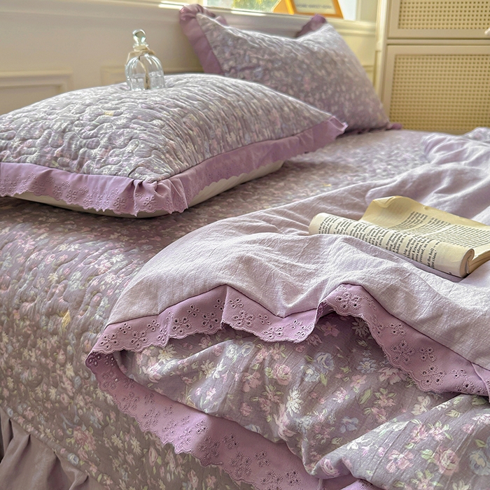 91家纺网 家纺一手货源 找家纺 （总）美梦家纺 2025新款皱皱纱花边夹棉床盖四件套