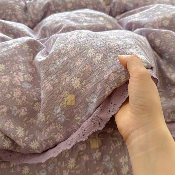 91家纺网 家纺一手货源 找家纺 （总）美梦家纺 2025新款皱皱纱花边夹棉床盖四件套