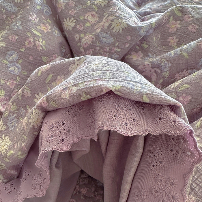 91家纺网 家纺一手货源 找家纺 （总）美梦家纺 2025新款皱皱纱花边夹棉床盖四件套