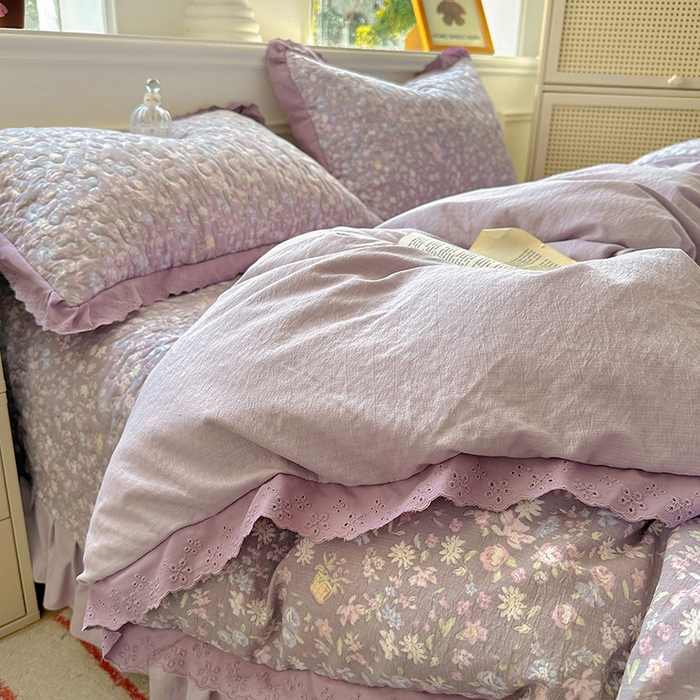 91家纺网 家纺一手货源 找家纺 （总）美梦家纺 2025新款皱皱纱花边夹棉床盖四件套