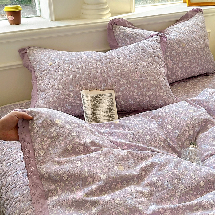 91家纺网 家纺一手货源 找家纺 （总）美梦家纺 2025新款皱皱纱花边夹棉床盖四件套