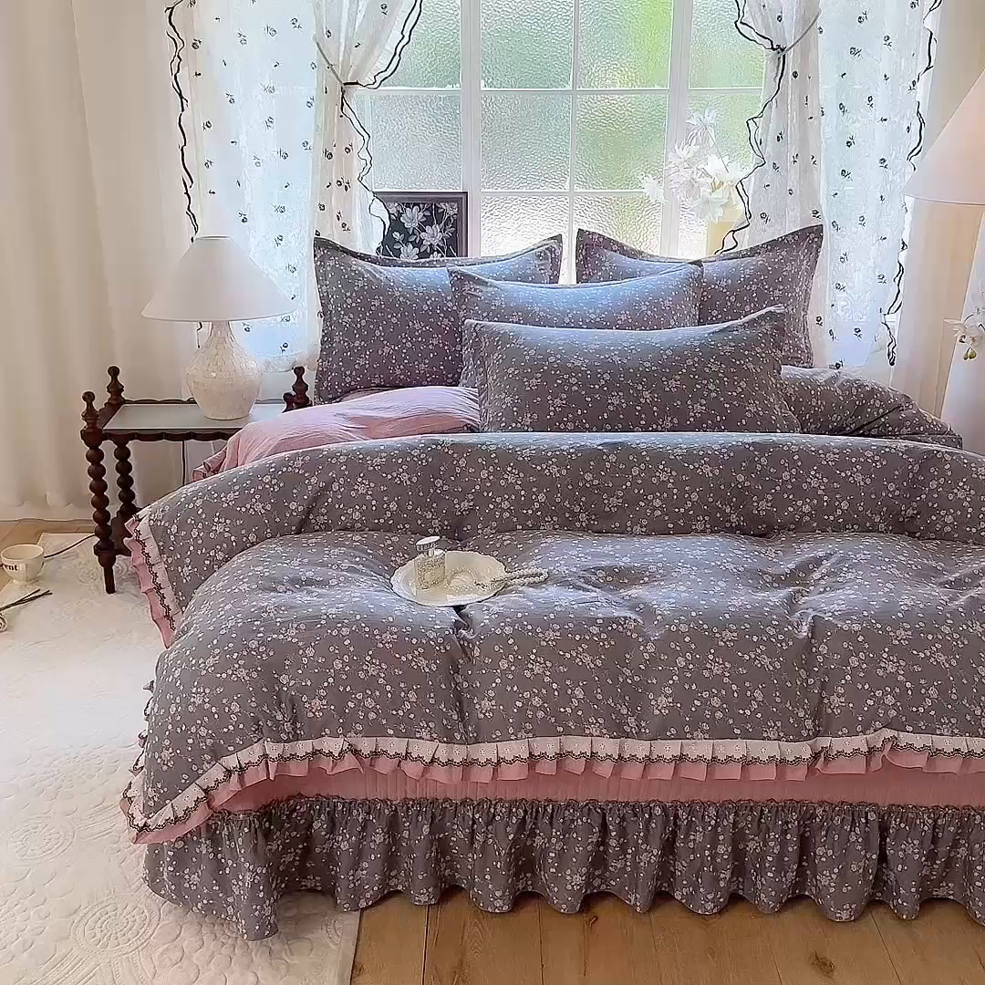 91家纺网 家纺一手货源 找家纺 韩约家纺 2025新款1双层刺绣花边法式床盖款棉麻四件套（全网控价：不低于1.5m139，1.8m144，2.0m149，2.0加大154） 婉婷
