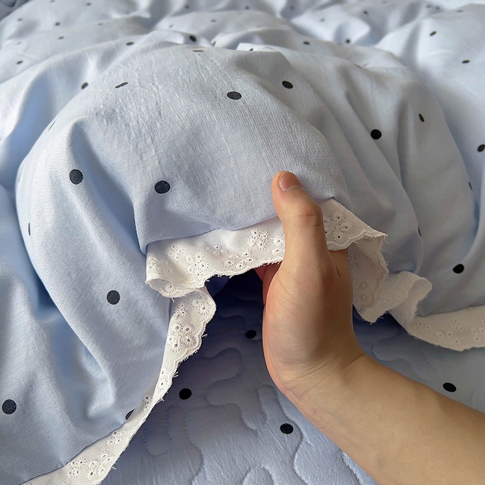 91家纺网 家纺一手货源 找家纺 美梦家纺 2025新款皱皱纱花边夹棉床盖四件套 芋泥啵啵