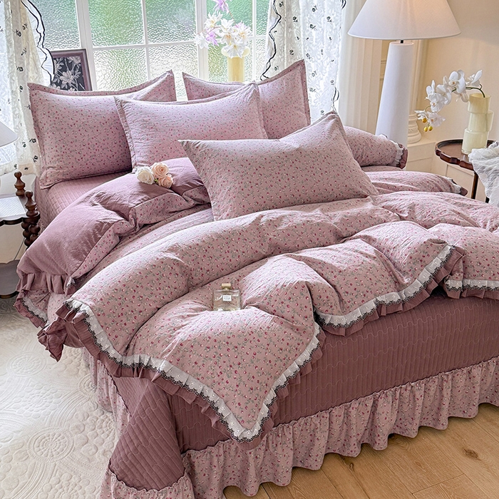 91家纺网 家纺一手货源 找家纺 韩约家纺 2025新款1双层刺绣花边法式床盖款棉麻四件套（全网控价：不低于1.5m139，1.8m144，2.0m149，2.0加大154） 樱樱季