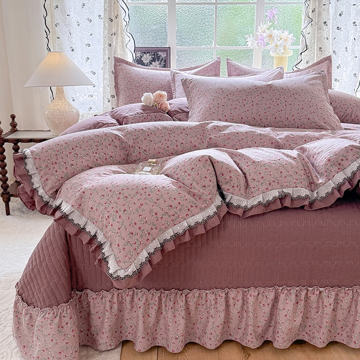 91家纺网 家纺一手货源 找家纺 韩约家纺 2025新款1双层刺绣花边法式床盖款棉麻四件套（全网控价：不低于1.5m139，1.8m144，2.0m149，2.0加大154） 樱樱季