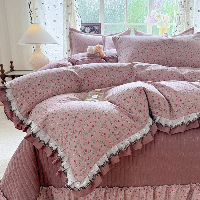 91家纺网 家纺一手货源 找家纺 韩约家纺 2025新款1双层刺绣花边法式床盖款棉麻四件套（全网控价：不低于1.5m139，1.8m144，2.0m149，2.0加大154） 樱樱季
