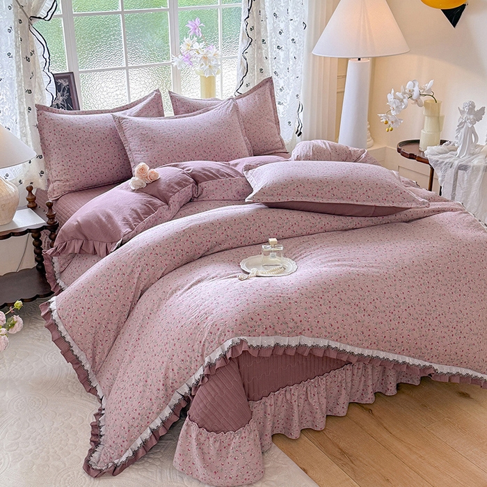 91家纺网 家纺一手货源 找家纺 韩约家纺 2025新款1双层刺绣花边法式床盖款棉麻四件套（全网控价：不低于1.5m139，1.8m144，2.0m149，2.0加大154） 樱樱季