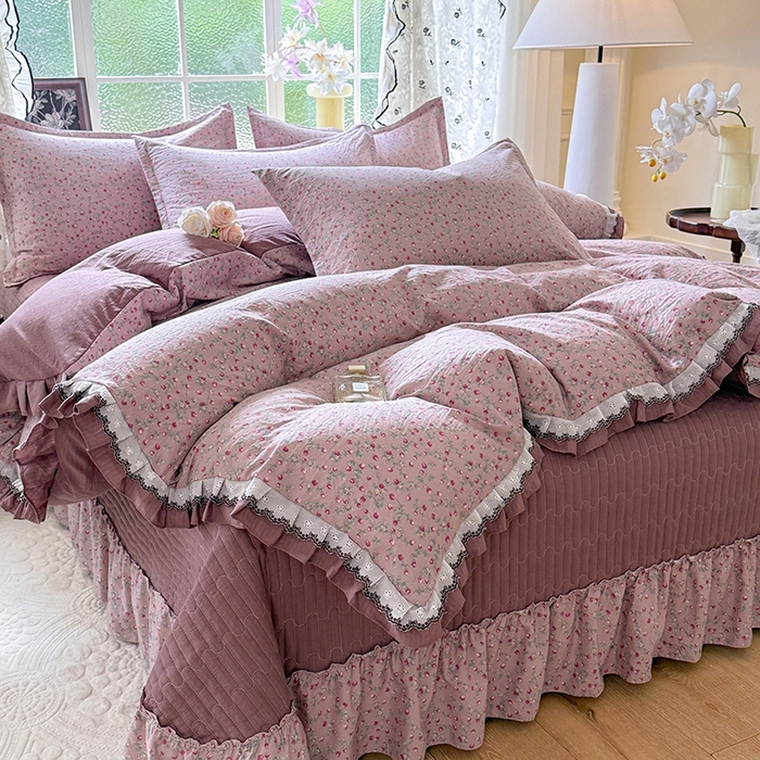 91家纺网 家纺一手货源 找家纺 韩约家纺 2025新款1双层刺绣花边法式床盖款棉麻四件套（全网控价：不低于1.5m139，1.8m144，2.0m149，2.0加大154） 樱樱季