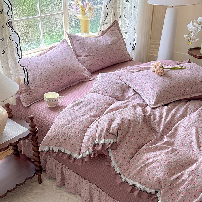 91家纺网 家纺一手货源 找家纺 韩约家纺 2025新款1双层刺绣花边法式床盖款棉麻四件套（全网控价：不低于1.5m139，1.8m144，2.0m149，2.0加大154） 樱樱季