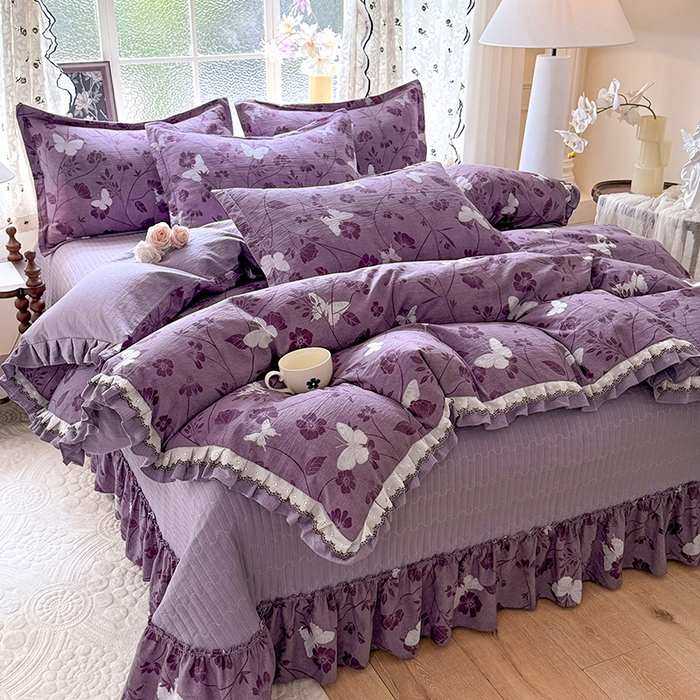 91家纺网 家纺一手货源 找家纺 韩约家纺 2025新款1双层刺绣花边法式床盖款棉麻四件套（全网控价：不低于1.5m139，1.8m144，2.0m149，2.0加大154） 雨蝶