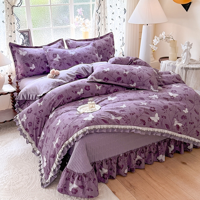 91家纺网 家纺一手货源 找家纺 韩约家纺 2025新款1双层刺绣花边法式床盖款棉麻四件套（全网控价：不低于1.5m139，1.8m144，2.0m149，2.0加大154） 雨蝶