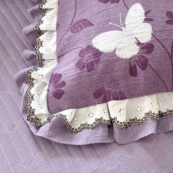 91家纺网 家纺一手货源 找家纺 韩约家纺 2025新款1双层刺绣花边法式床盖款棉麻四件套（全网控价：不低于1.5m139，1.8m144，2.0m149，2.0加大154） 雨蝶