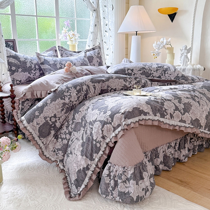 韩约家纺 2025新款1双层刺绣花边法式床盖款棉麻四件套（全网控价：不低于1.5m139，1.8m144，2.0m149，2.0加大154） 玉环