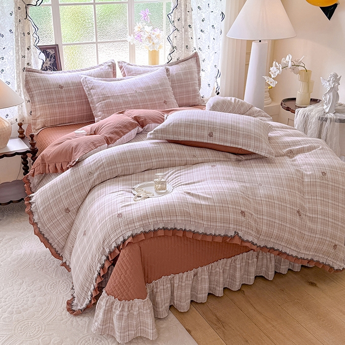 91家纺网 家纺一手货源 找家纺 韩约家纺 2025新款1双层刺绣花边法式床盖款棉麻四件套（全网控价：不低于1.5m139，1.8m144，2.0m149，2.0加大154） 约定