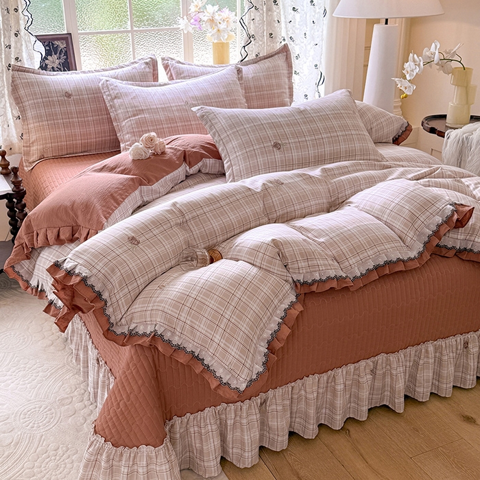 91家纺网 家纺一手货源 找家纺 韩约家纺 2025新款1双层刺绣花边法式床盖款棉麻四件套（全网控价：不低于1.5m139，1.8m144，2.0m149，2.0加大154） 约定