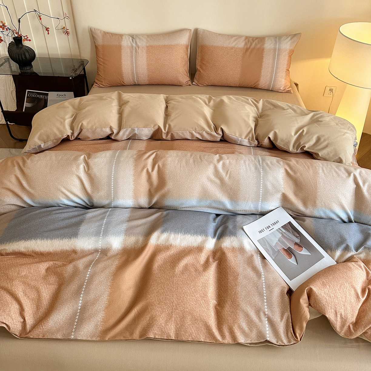 91家纺网 家纺一手货源 找家纺 捌月 2025新款A类数码印花北欧风全棉加厚磨毛四件套直播新品 布鲁尼