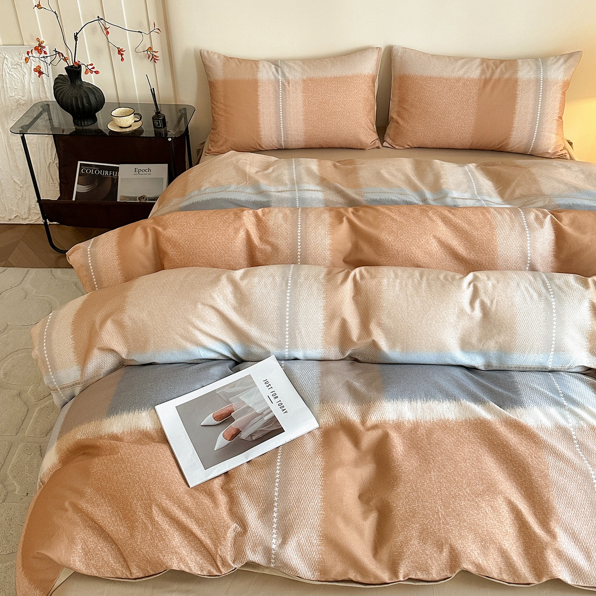 91家纺网 家纺一手货源 找家纺 捌月 2025新款A类数码印花北欧风全棉加厚磨毛四件套直播新品 布鲁尼