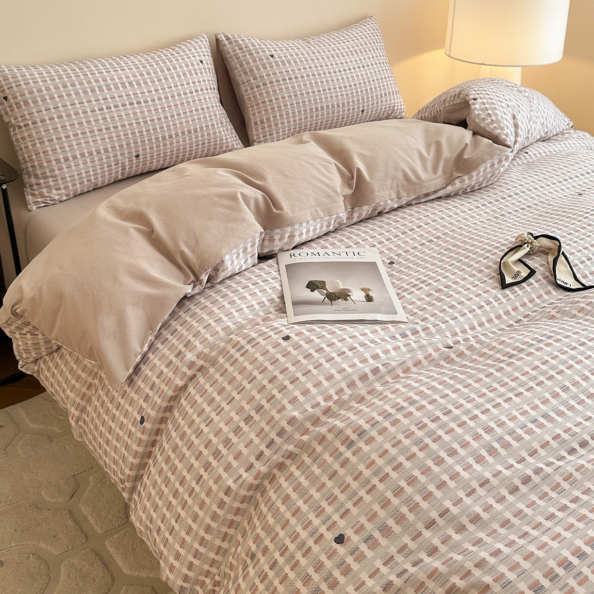 91家纺网 家纺一手货源 找家纺 捌月 2025新款A类数码印花北欧风全棉加厚磨毛四件套直播新品 瑞丽