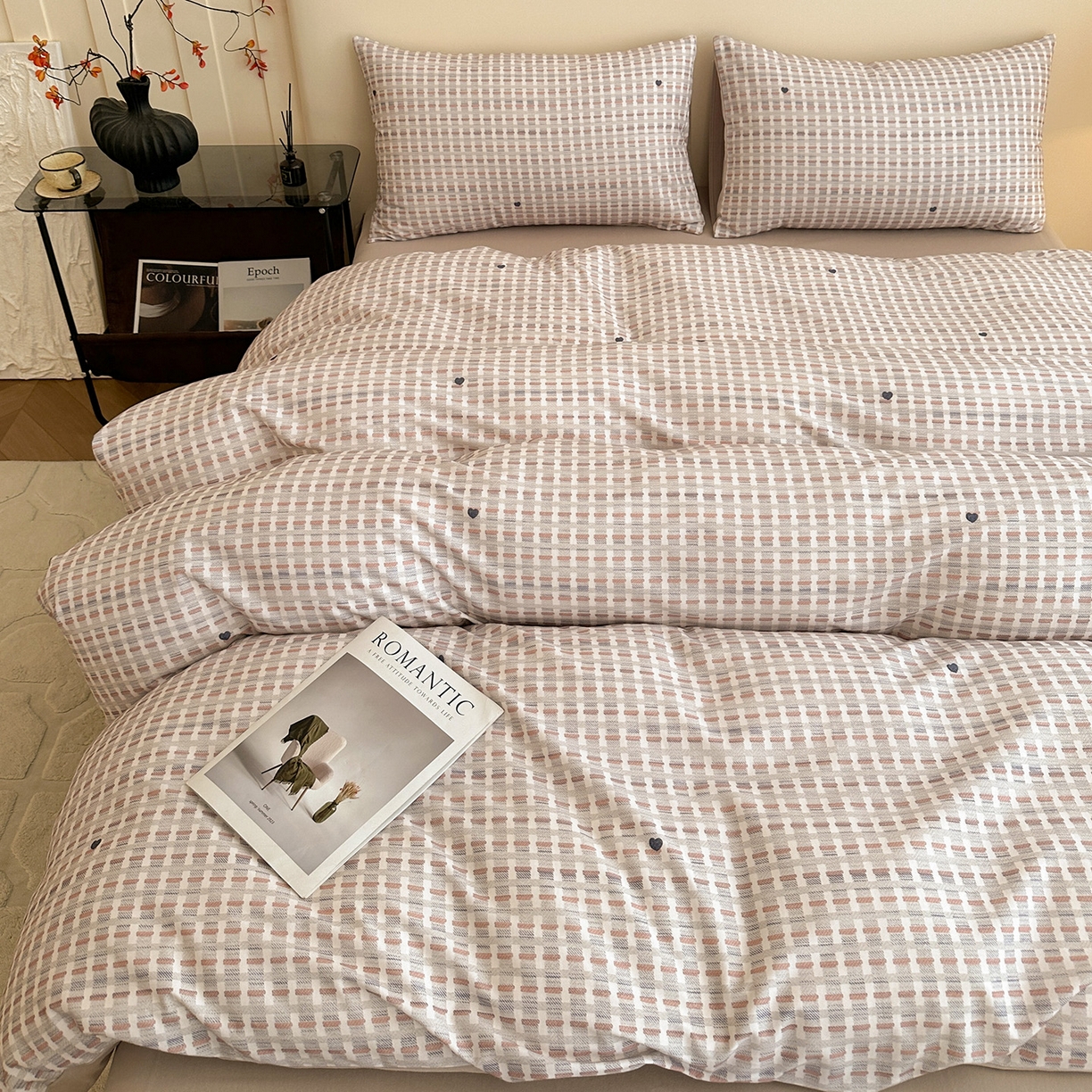 91家纺网 家纺一手货源 找家纺 捌月 2025新款A类数码印花北欧风全棉加厚磨毛四件套直播新品 瑞丽