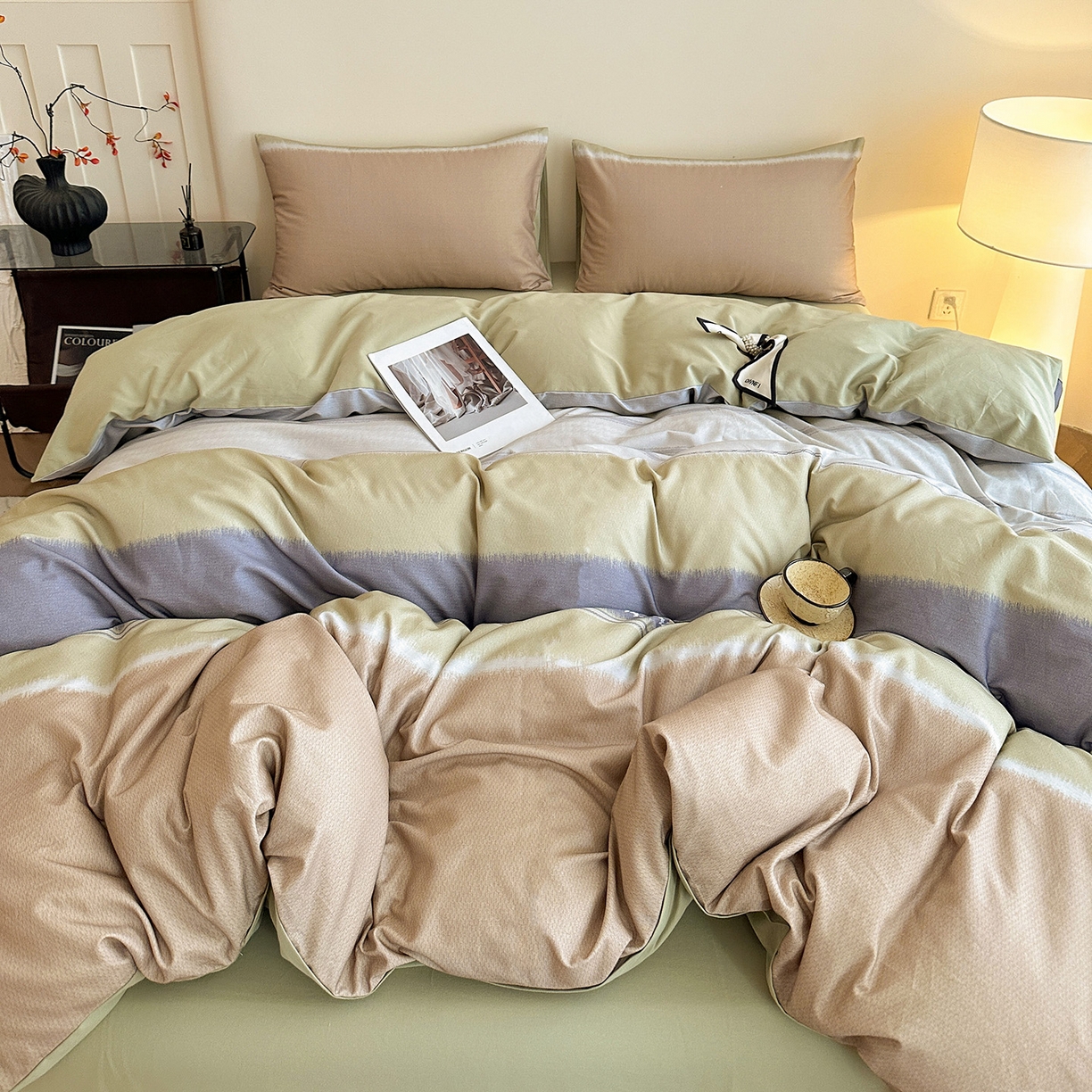 91家纺网 家纺一手货源 找家纺 捌月 2025新款A类数码印花北欧风全棉加厚磨毛四件套直播新品 吉赛尔