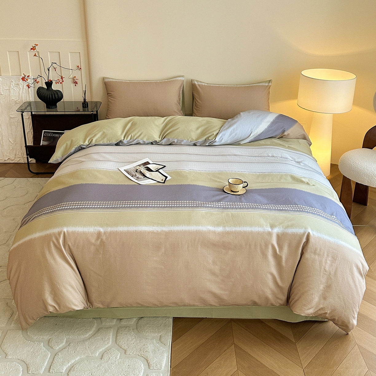 91家纺网 家纺一手货源 找家纺 捌月 2025新款A类数码印花北欧风全棉加厚磨毛四件套直播新品 吉赛尔