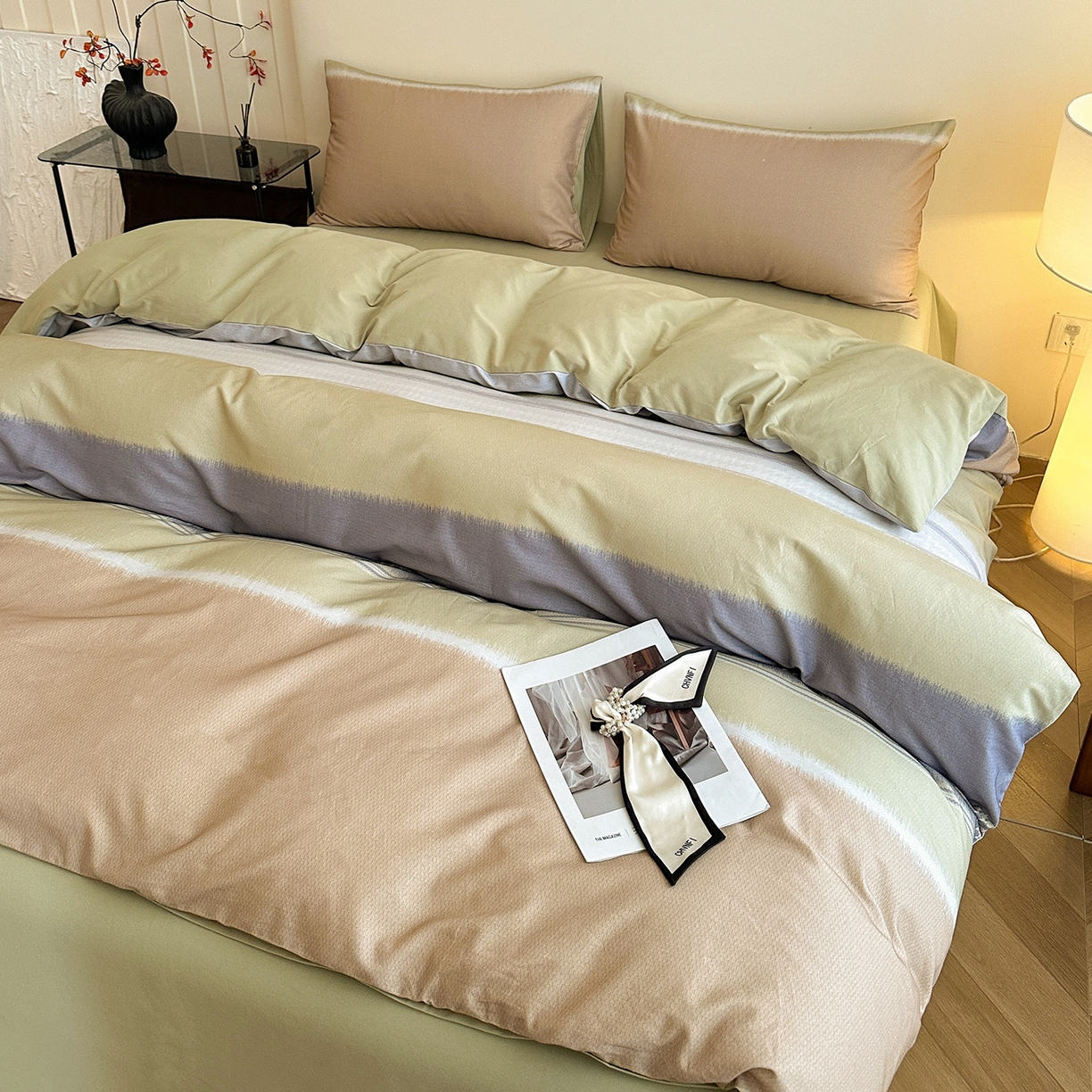 91家纺网 家纺一手货源 找家纺 捌月 2025新款A类数码印花北欧风全棉加厚磨毛四件套直播新品 吉赛尔