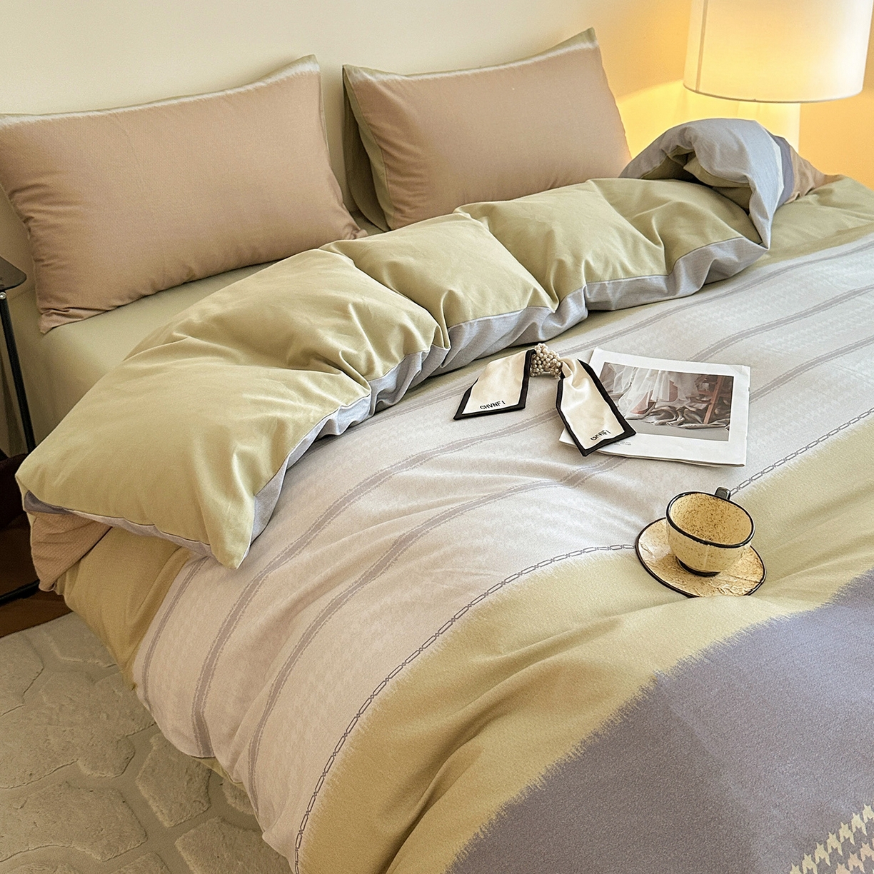 91家纺网 家纺一手货源 找家纺 捌月 2025新款A类数码印花北欧风全棉加厚磨毛四件套直播新品 吉赛尔