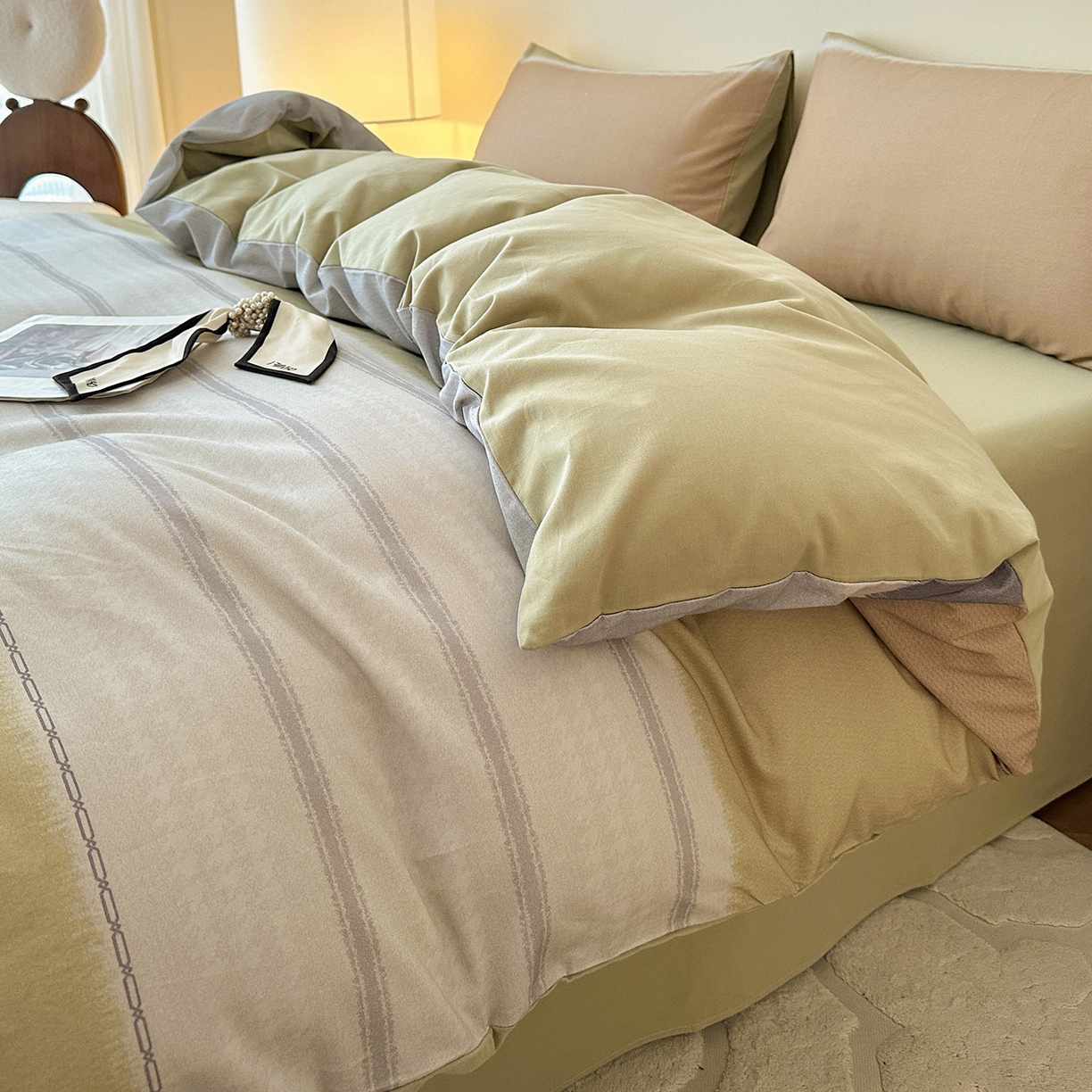 91家纺网 家纺一手货源 找家纺 捌月 2025新款A类数码印花北欧风全棉加厚磨毛四件套直播新品 吉赛尔