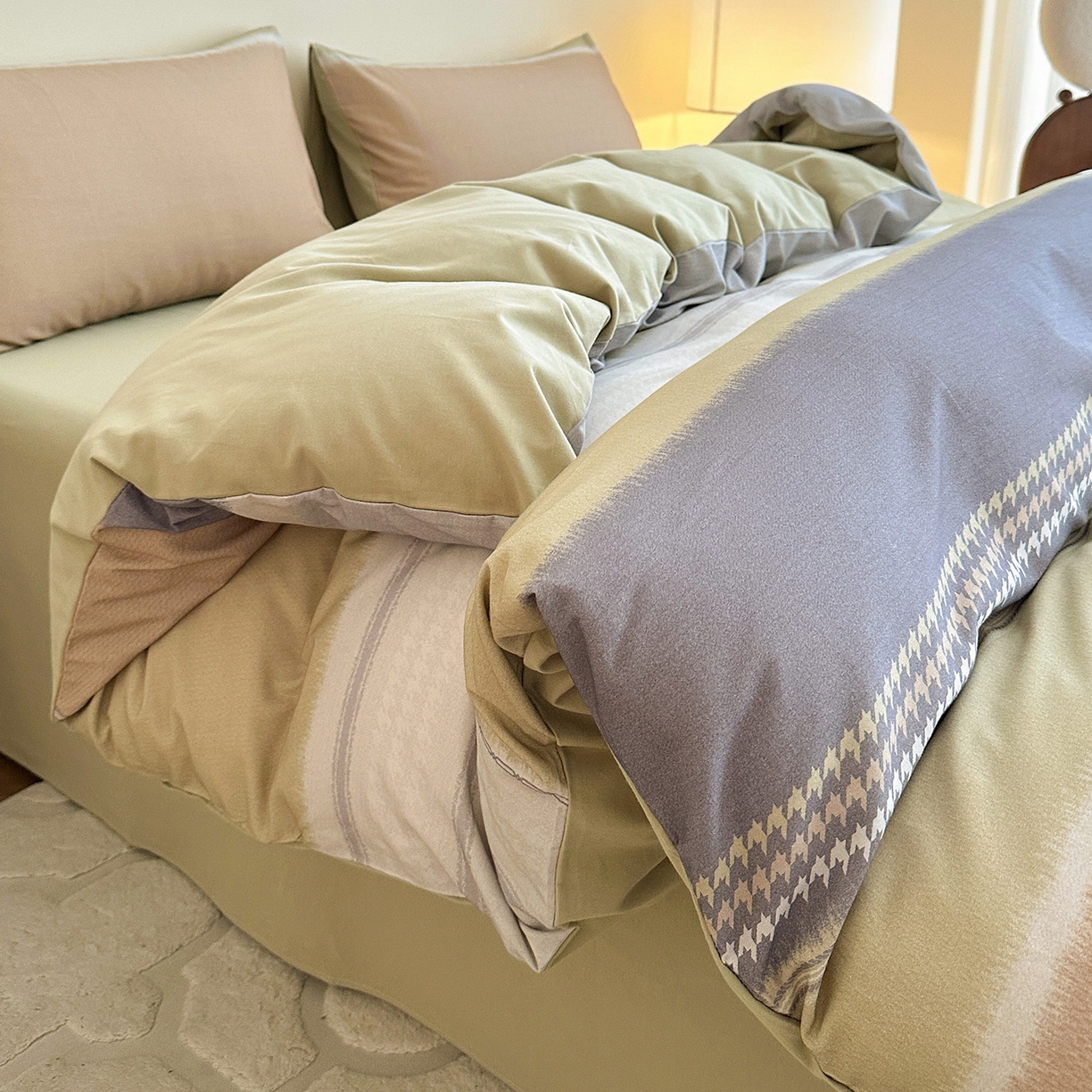 91家纺网 家纺一手货源 找家纺 捌月 2025新款A类数码印花北欧风全棉加厚磨毛四件套直播新品 吉赛尔