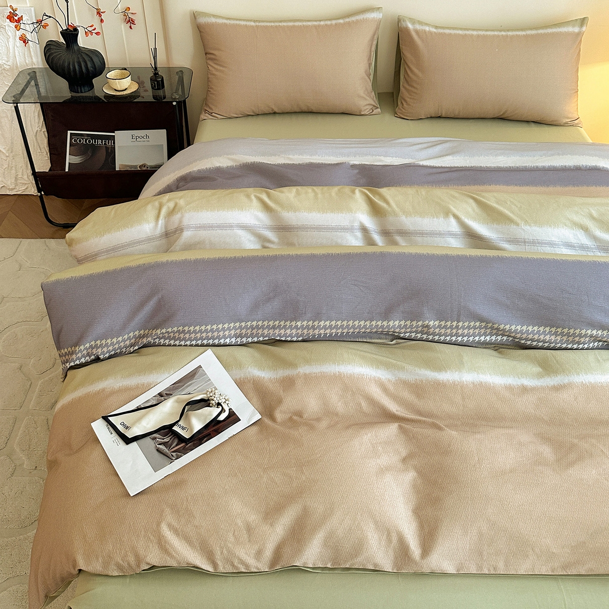 91家纺网 家纺一手货源 找家纺 捌月 2025新款A类数码印花北欧风全棉加厚磨毛四件套直播新品 吉赛尔