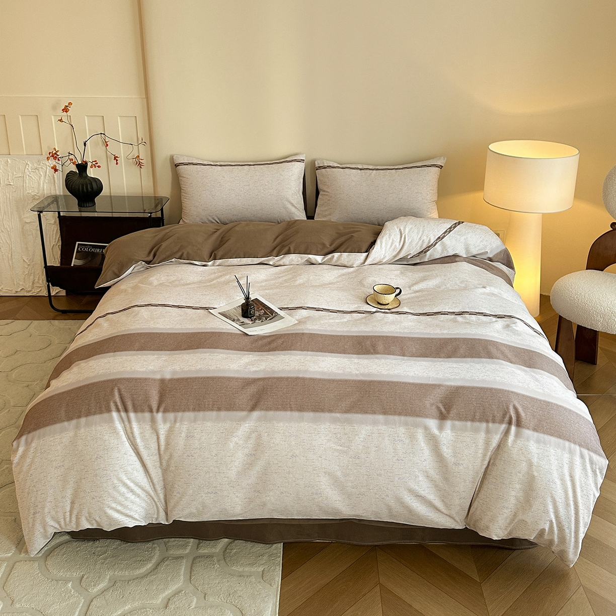 91家纺网 家纺一手货源 找家纺 捌月 2025新款A类数码印花北欧风全棉加厚磨毛四件套直播新品 卡米诺