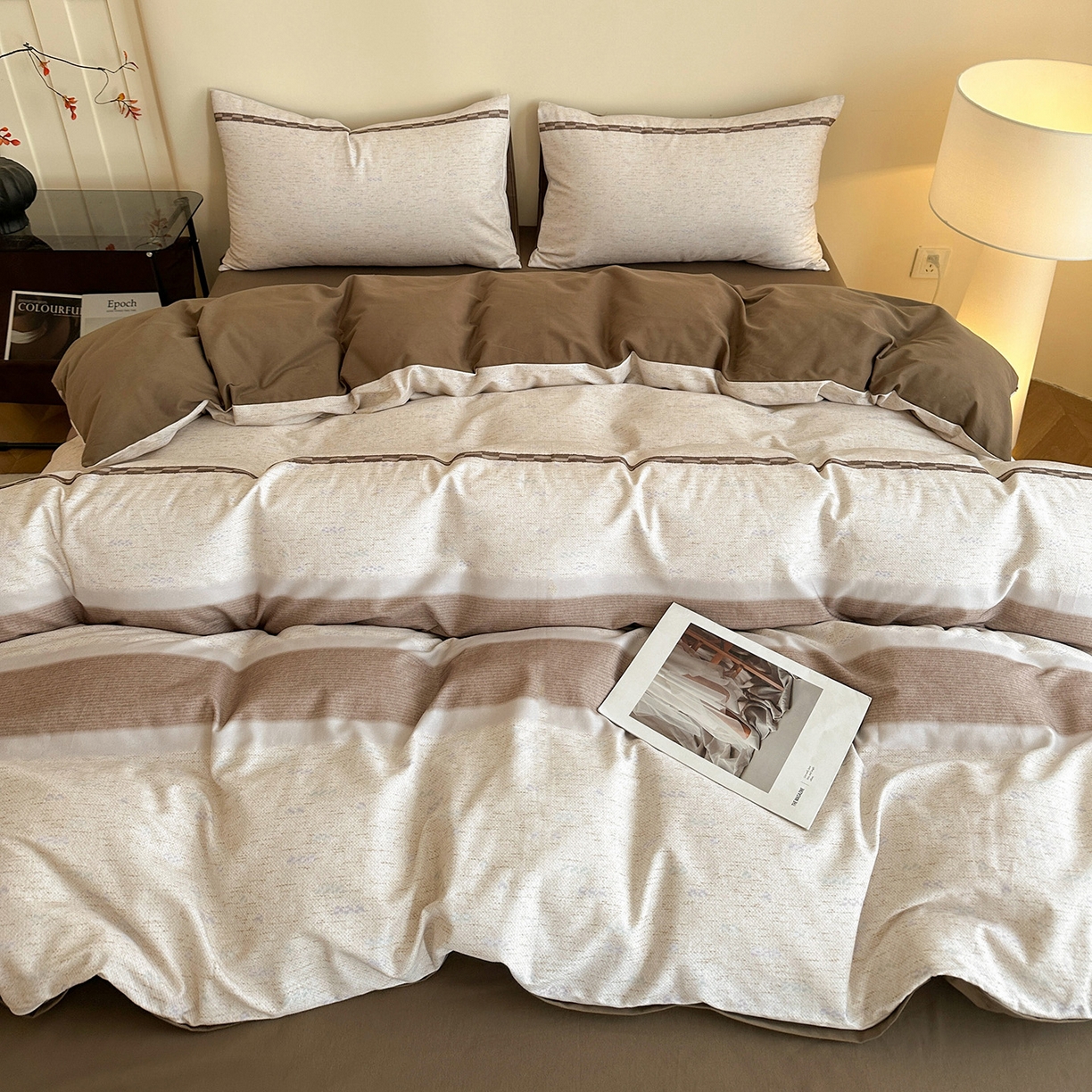 91家纺网 家纺一手货源 找家纺 捌月 2025新款A类数码印花北欧风全棉加厚磨毛四件套直播新品 卡米诺