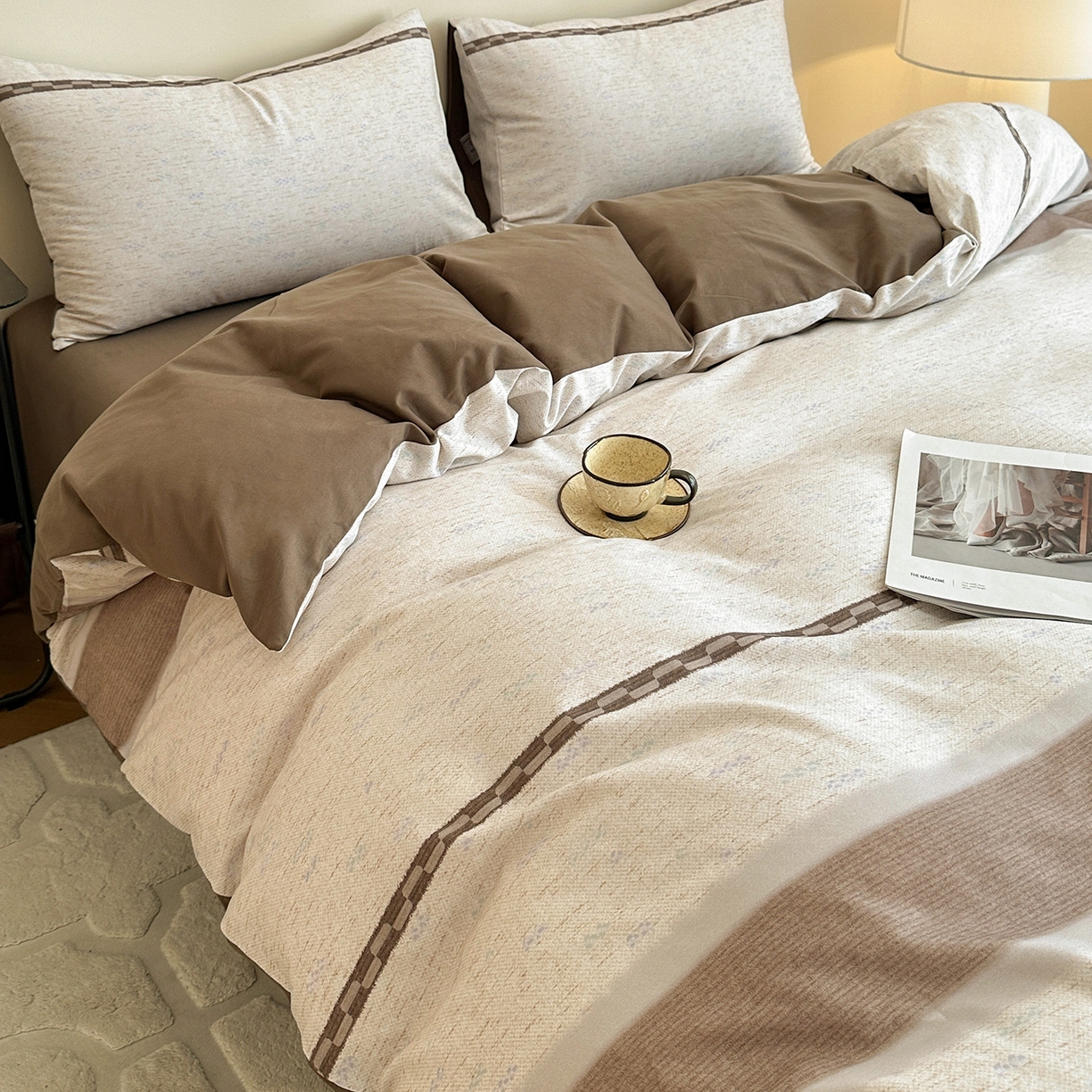 91家纺网 家纺一手货源 找家纺 捌月 2025新款A类数码印花北欧风全棉加厚磨毛四件套直播新品 卡米诺