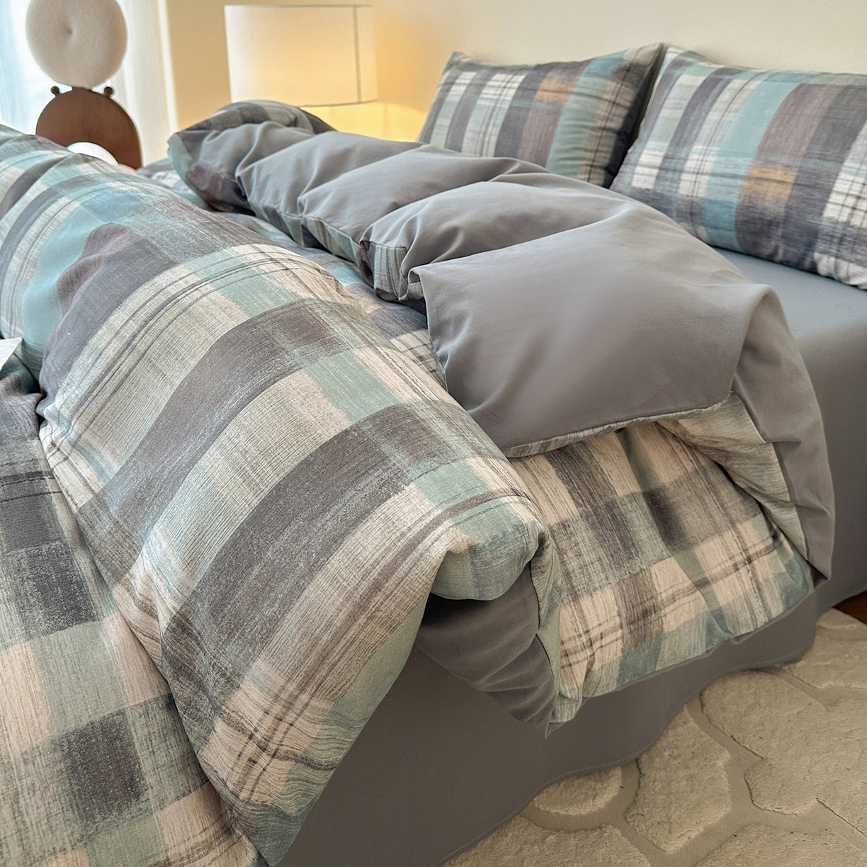 91家纺网 家纺一手货源 找家纺 捌月 2025新款A类数码印花北欧风全棉加厚磨毛四件套直播新品 蓝蒂斯