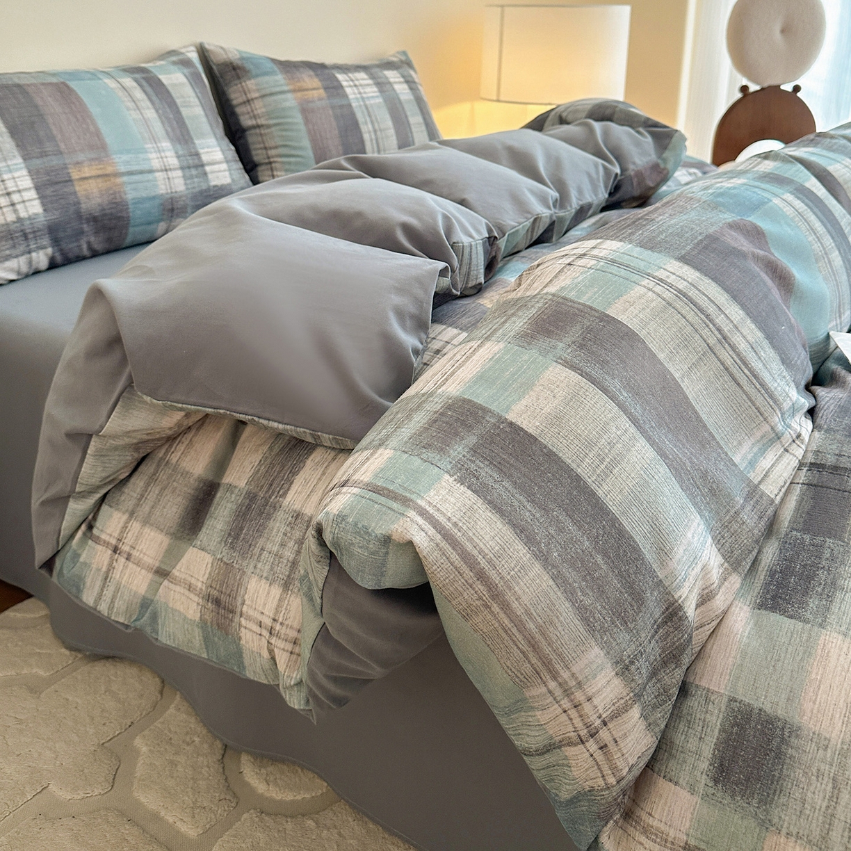 91家纺网 家纺一手货源 找家纺 捌月 2025新款A类数码印花北欧风全棉加厚磨毛四件套直播新品 蓝蒂斯