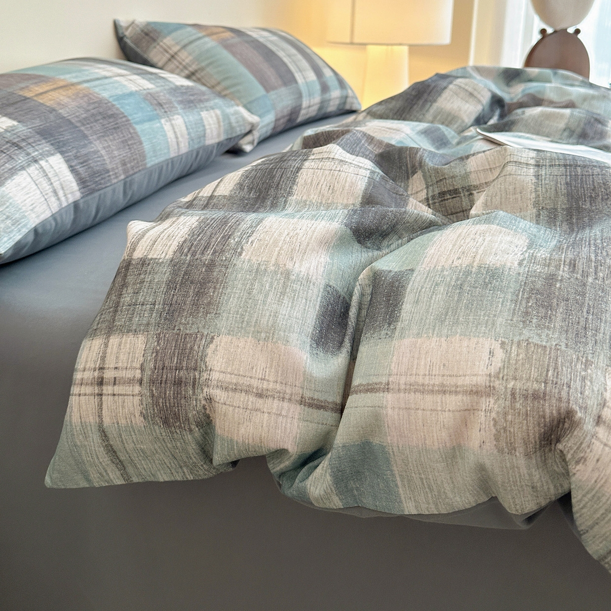 捌月 2025新款A类数码印花北欧风全棉加厚磨毛四件套直播新品 蓝蒂斯