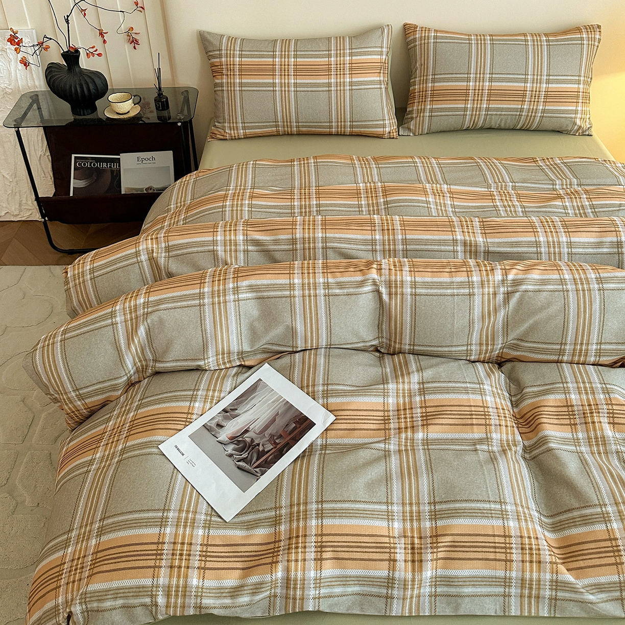 91家纺网 家纺一手货源 找家纺 捌月 2025新款A类数码印花北欧风全棉加厚磨毛四件套直播新品 罗迪