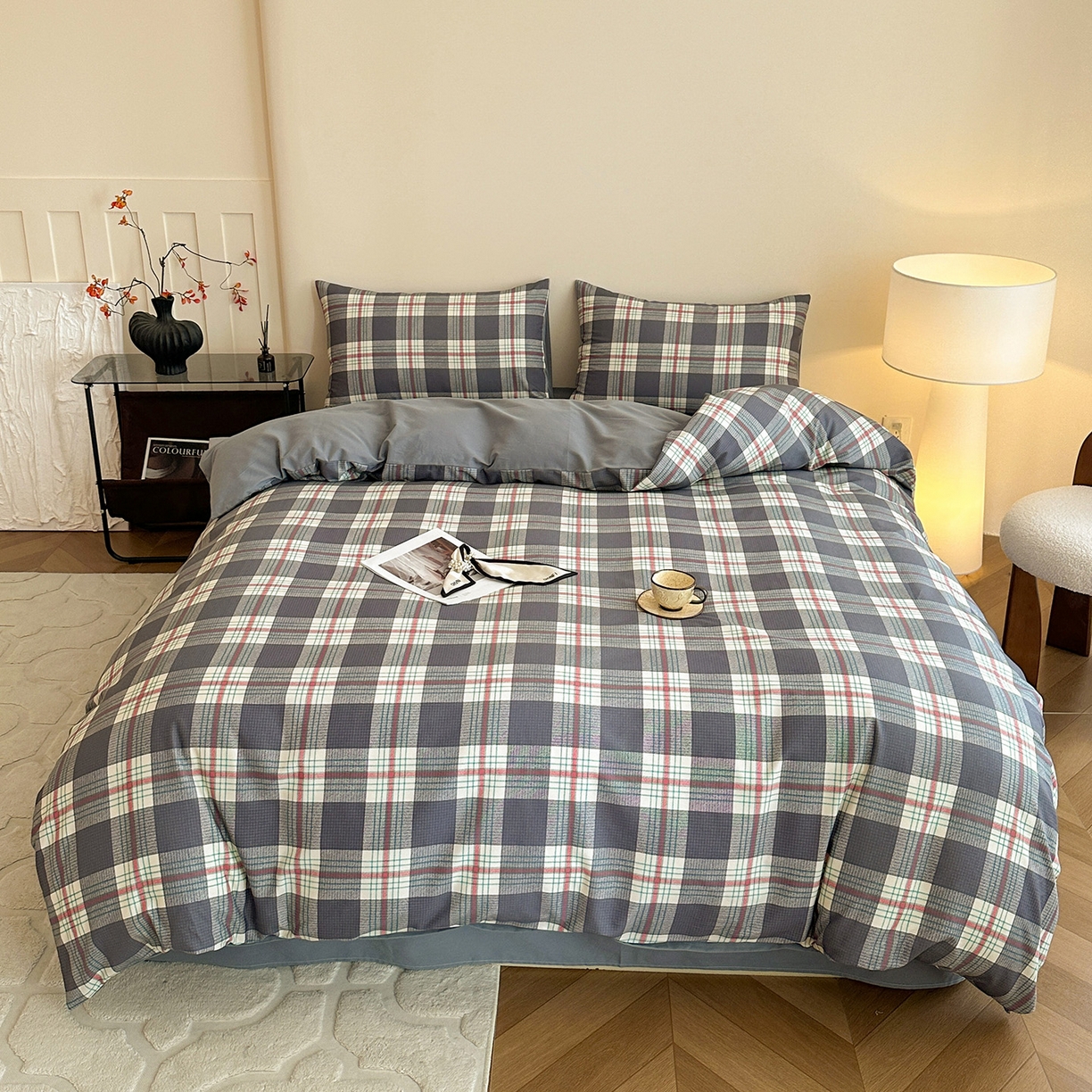 91家纺网 家纺一手货源 找家纺 （总）捌月 2025新款A类数码印花北欧风全棉加厚磨毛四件套直播新品