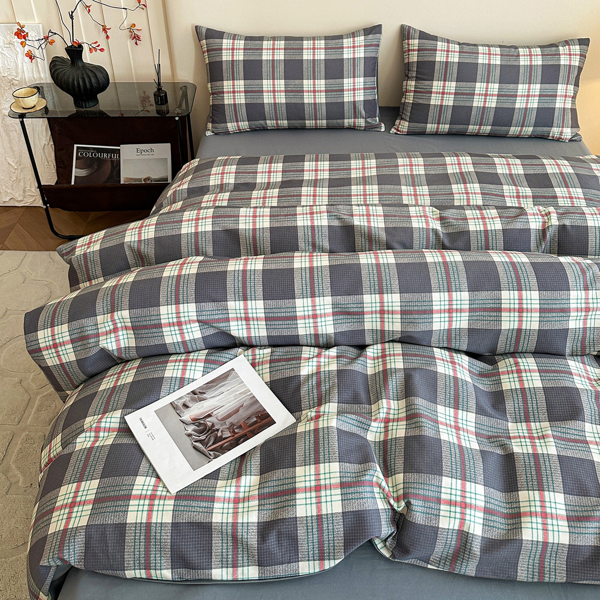 91家纺网 家纺一手货源 找家纺 （总）捌月 2025新款A类数码印花北欧风全棉加厚磨毛四件套直播新品