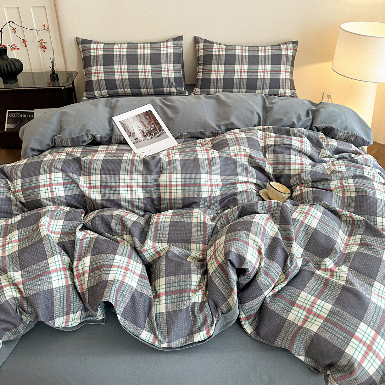 91家纺网 家纺一手货源 找家纺 （总）捌月 2025新款A类数码印花北欧风全棉加厚磨毛四件套直播新品