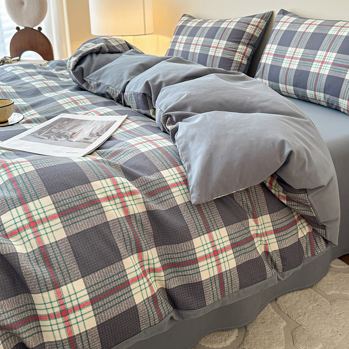 91家纺网 家纺一手货源 找家纺 （总）捌月 2025新款A类数码印花北欧风全棉加厚磨毛四件套直播新品