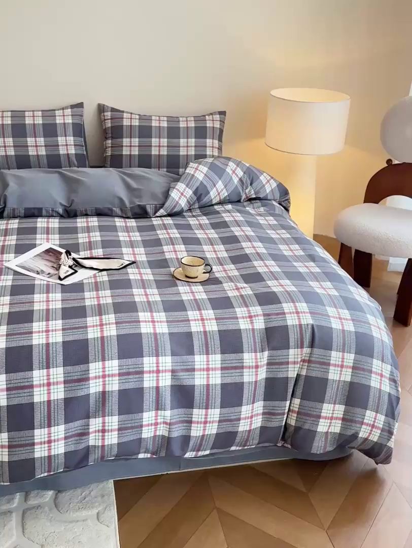 91家纺网 家纺一手货源 找家纺 （总）捌月 2025新款A类数码印花北欧风全棉加厚磨毛四件套直播新品