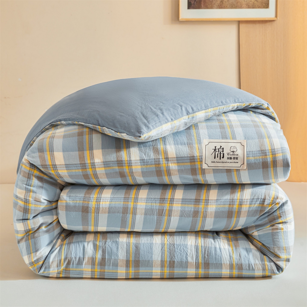 91家纺网 家纺一手货源 找家纺 梵蒂莎 2025新款可拆卸棉花被（场景1） 素格晴蓝