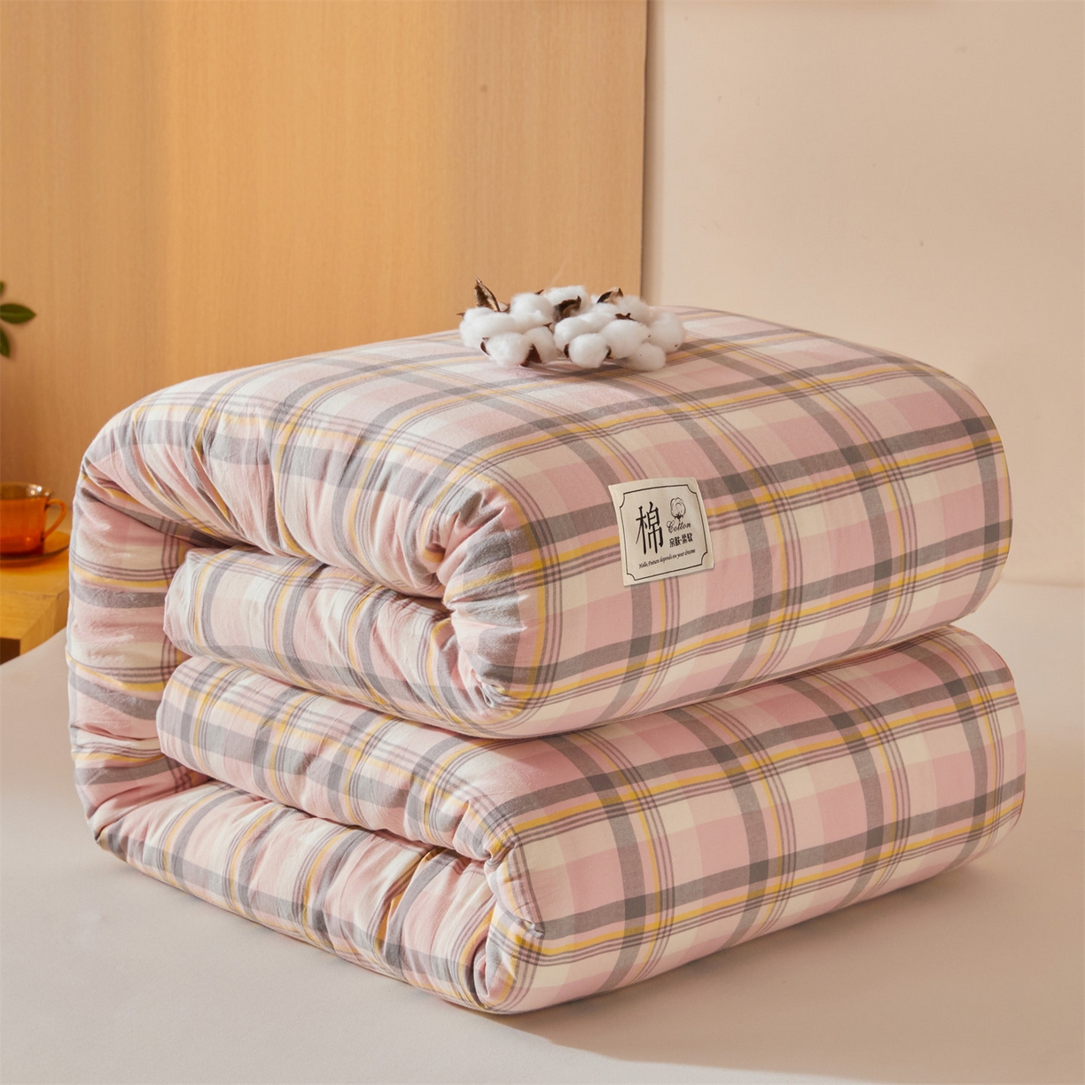 梵蒂莎 2025新款可拆卸棉花被（场景1） 粉棕格笺