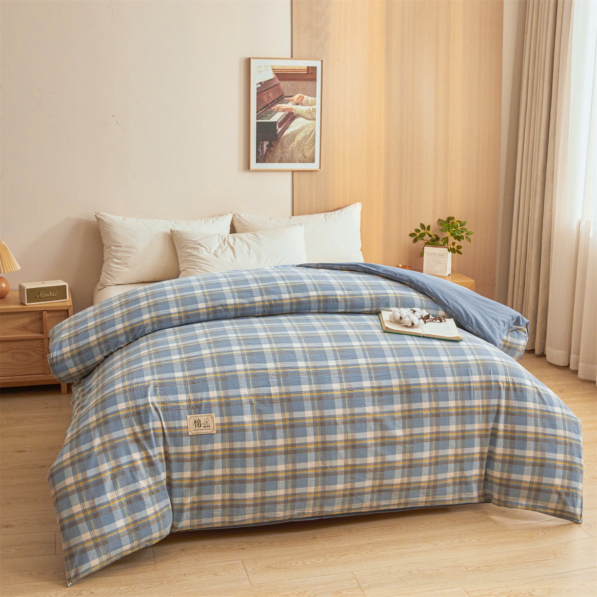 91家纺网 家纺一手货源 找家纺 梵蒂莎 2025新款可拆卸棉花被（场景1） 素格晴蓝