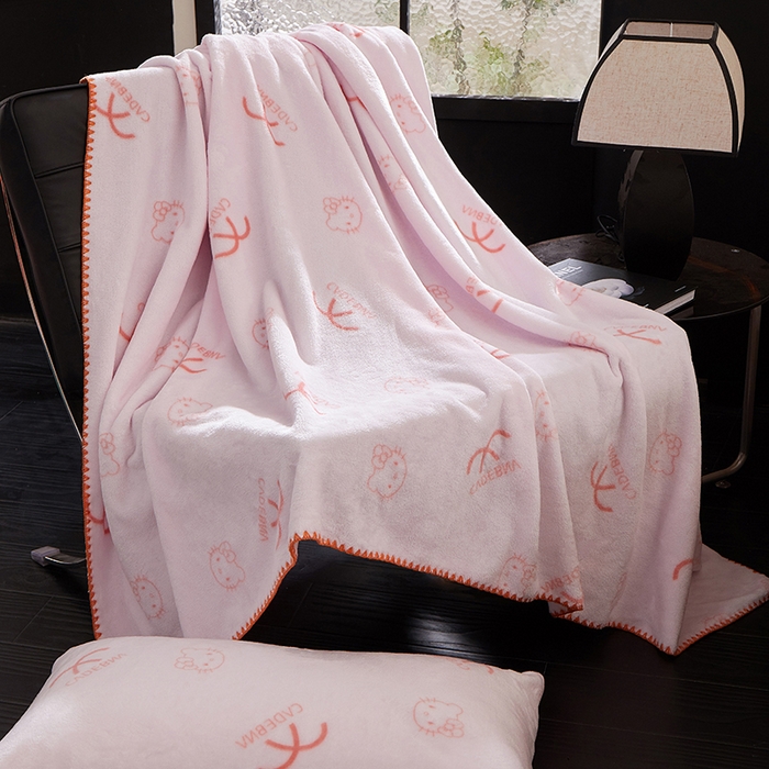 楼兰公主 2025新款潮牌三角针贝壳绣盖毯毛毯系列 橘猫