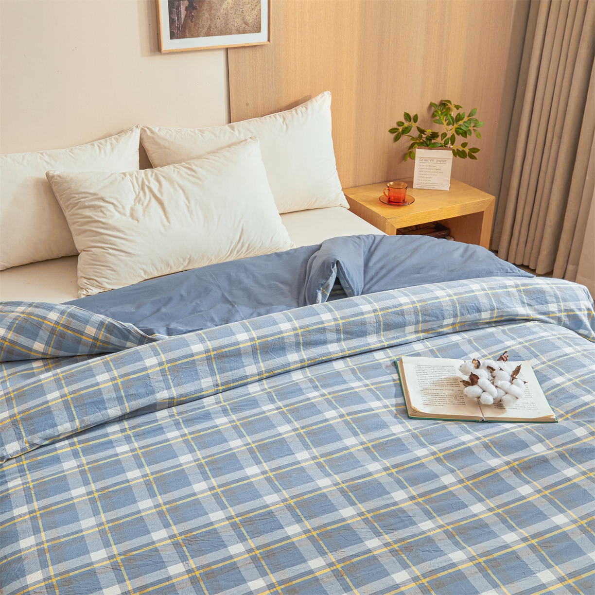 91家纺网 家纺一手货源 找家纺 梵蒂莎 2025新款可拆卸棉花被（场景1） 素格晴蓝