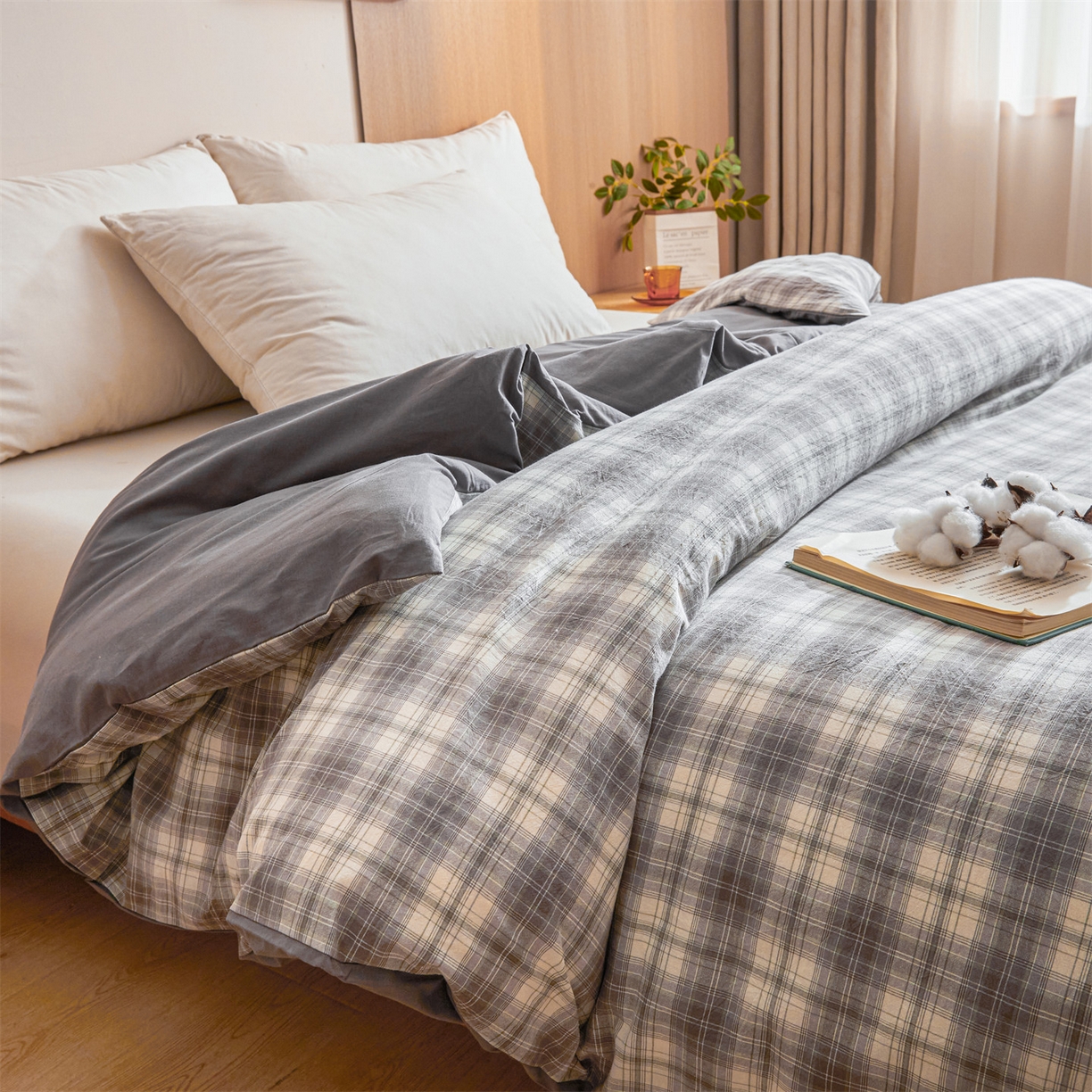91家纺网 家纺一手货源 找家纺 梵蒂莎 2025新款可拆卸棉花被（场景1） 素格灰调