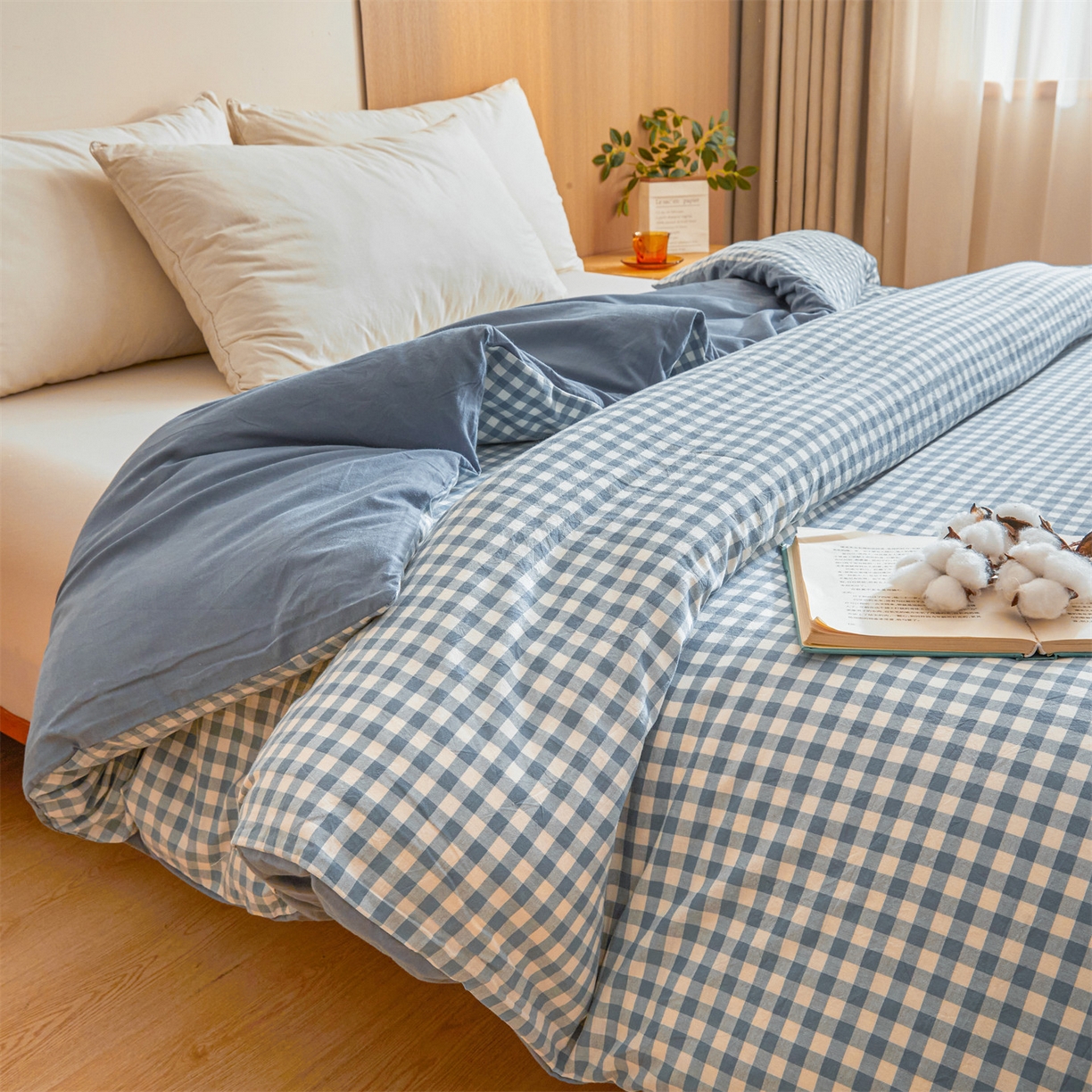 91家纺网 家纺一手货源 找家纺 梵蒂莎 2025新款可拆卸棉花被（场景1） 海盐小格